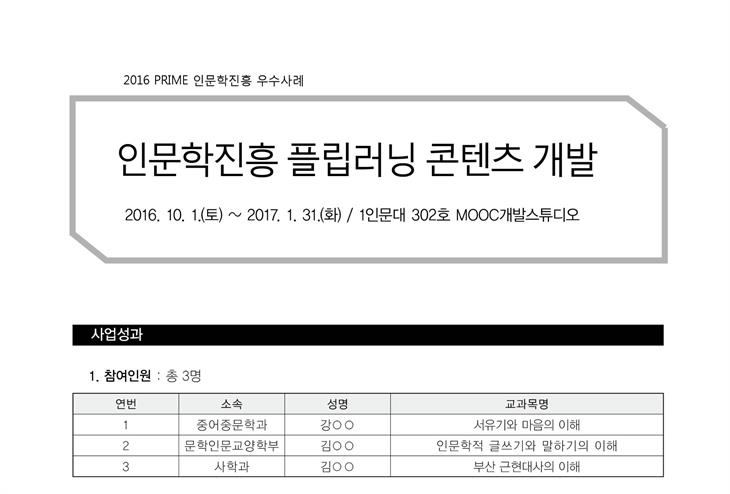 [PRIME사업] 2016 인문학진흥 플립러닝 콘텐츠 개발